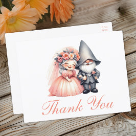 Cartão Postal Casamento Laranja Gnome Bonito Obrigado Rustic Boh