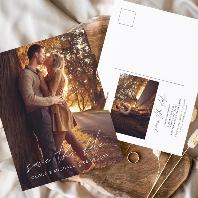 Cartão Postal Casamento manuscrito Salve a data Foto simples (Criador carregado)