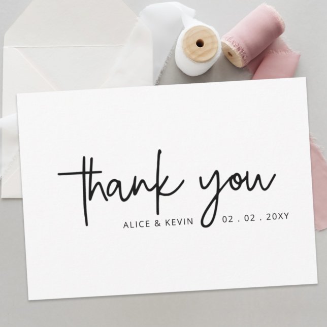 Cartão Postal Casamento Manuscrito Simples Obrigado (Criador carregado)