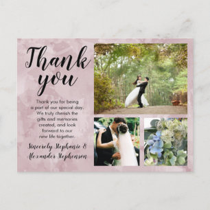 Cartão Postal Casamento Mauve Watercolor Obrigado Foto Personali
