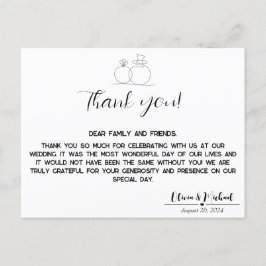 Cartão Postal Casamento Minimalista, Elegante e Simples Obrigado
