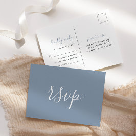 Cartão Postal Casamento Minimalista Moderno RSVP Azul Empoeirado