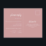 Cartão Postal Casamento Minimalista Rosa Po dusty | Escolha de R<br><div class="desc">Esses elegantes cartões-postais de resposta de casamento minimalista apresentam tipografia de roteiro moderna e texto limpo e sem serifa para um design simples e elegante em rosa po dusty e branco que você vai amar. Há espaço para adicionar as opções dos seus convidados para a escolha da refeição principal ou...</div>