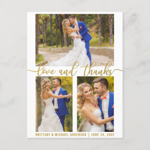 Cartão Postal Casamento Moderno 3 Fotos Amor e Agradecimento Esc