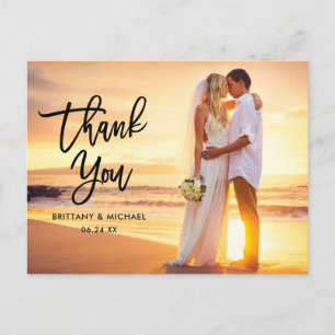 Cartão Postal Casamento Moderno Blk Script de Agradecimento Pinc