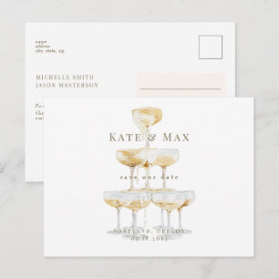 Cartão Postal Casamento Moderno Champagne Salve a Data