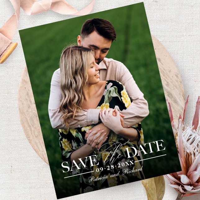 Cartão Postal Casamento Moderno e Elegante Foto de Salvar a Data (Criador carregado)