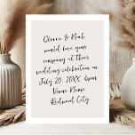 Cartão Postal Casamento Moderno e Minimalista<br><div class="desc">Celebre o amor conosco! Nosso convite de casamento captura a essência do romance com todo o texto lindamente escrito no estilo manuscrito moderno. Cada palavra dança através da página, convidando vocês a se juntarem a nós quando começarmos nossa jornada juntos. Dos votos sinceros à celebração alegre, o nosso convite dá...</div>