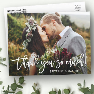 Cartão Postal Casamento Moderno em Script de Pincel Obrigado Wht