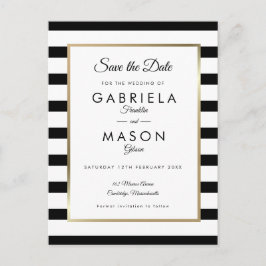 Cartão Postal Casamento Moderno Preto e Branco com Listras Save 