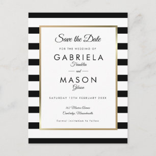 Cartão Postal Casamento Moderno Preto e Branco com Listras Save