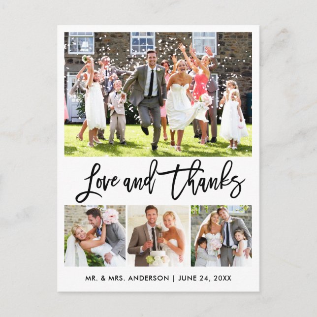 Cartão Postal Casamento Moderno Script Pincel Amor Obrigado 4 Fo (Frente)