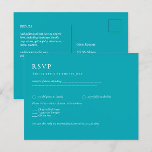 Cartão Postal Casamento Monocromático de Teal Azul Pavão-Pavã