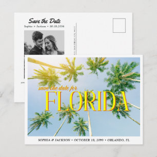 Cartão Postal Casamento na Flórida Salve a Data da Palma Retro