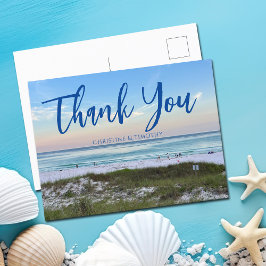 Cartão Postal Casamento na Praia Ensolarado Pôr do Sol Personali