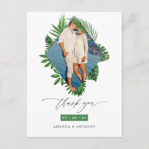 Cartão Postal Casamento na Praia Tropical Foto Obrigado