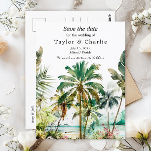 Cartão Postal Casamento na Praia Tropical - Salve a Data