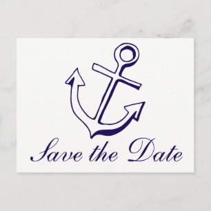 Cartão Postal Casamento Náutico Azul-Marinho Âncora de Navio Noi