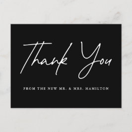 Cartão Postal Casamento Negro De Script Casual Obrigado