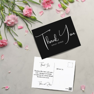 Cartão Postal Casamento Negro e Branco Minimalista Obrigado