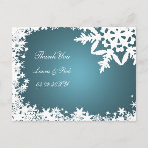 Cartão Postal casamento no inverno aqua Obrigado