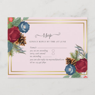 Cartão Postal CASAMENTO NO INVERNO BUDGET Borgonha Azul Azul Mod