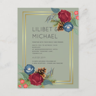 Cartão Postal CASAMENTO NO INVERNO BUDGET Borgonha Azul Azul Mod