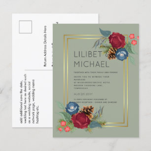 Cartão Postal CASAMENTO NO INVERNO BUDGET Borgonha Azul Azul Mod