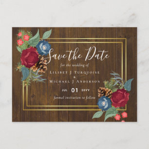 Cartão Postal CASAMENTO NO INVERNO BUDGET Borgonha Azul Azul Mod
