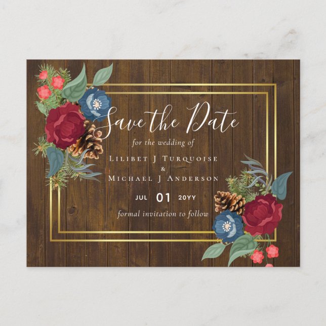 Cartão Postal CASAMENTO NO INVERNO BUDGET Borgonha Azul Azul Mod (Frente)