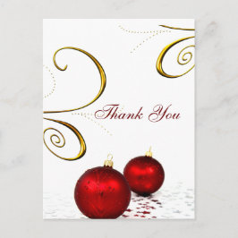 Cartão Postal casamento no inverno de ornamento vermelho Obrigad