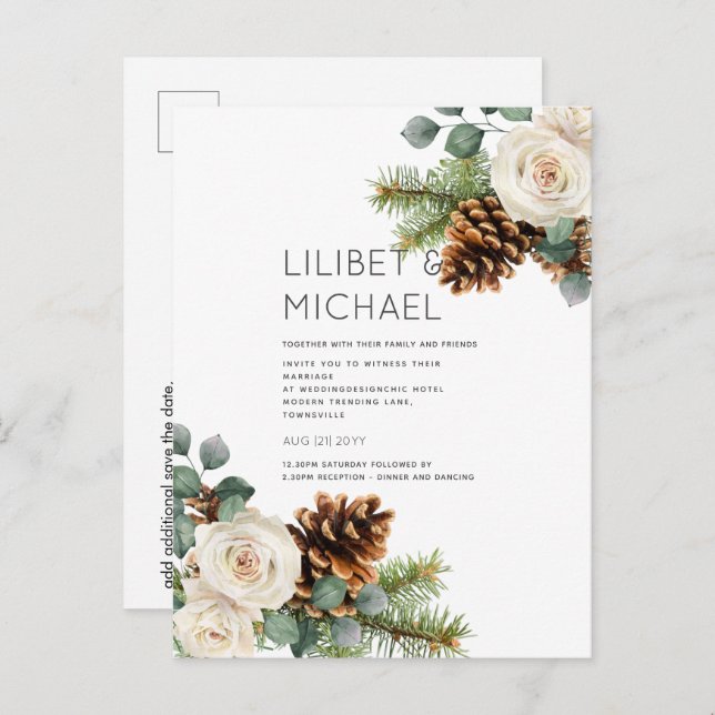 Cartão Postal CASAMENTO NO INVERNO ORÇAMENTAL Eucalyptus Rosas v (Frente/Verso)