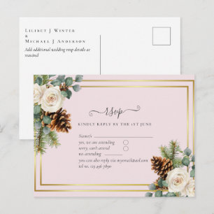 Cartão Postal CASAMENTO NO INVERNO ORÇAMENTAL Rosas brancas Dour