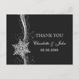 Cartão Postal casamento no inverno preto Silver Snowflakes Obrig