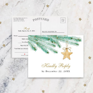 Cartão Postal Casamento no inverno RSVP de Boughs do Pine de Wat