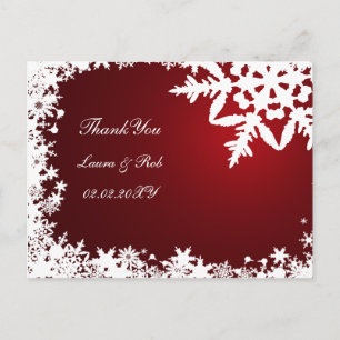Cartão Postal casamento no inverno vermelho Obrigado