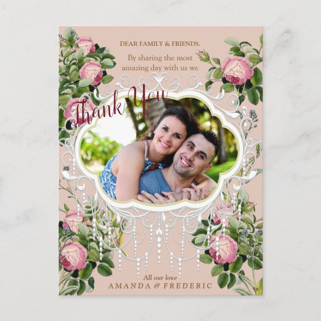 Cartão Postal Casamento no Jardim Bush Vitoriano Obrigado (Frente)