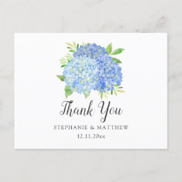 Cartão Postal Casamento Obrigado Hydrangea Watercolor Floral