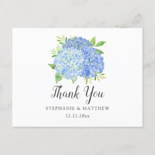 Cartão Postal Casamento Obrigado Hydrangea Watercolor Floral