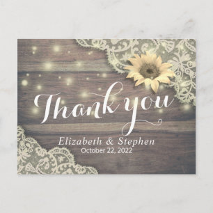Cartão Postal Casamento Obrigado Lace Girassol Rústica Leve