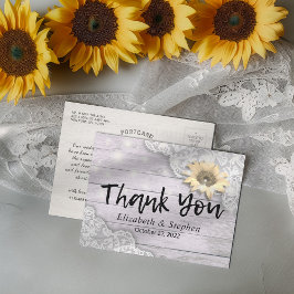 Cartão Postal Casamento Obrigado Lace Girassol Rústica Leve
