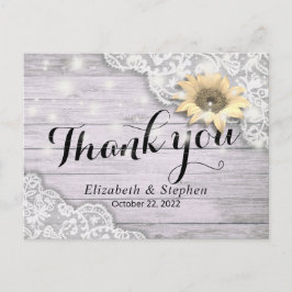Cartão Postal Casamento Obrigado Lace Girassol Rústica Leve