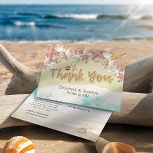 Cartão Postal Casamento Obrigado Summer Beach Starfish Seashell