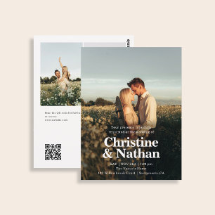 Cartão Postal Casamento Orçamento Ousado Elegante 3 Foto QR Code