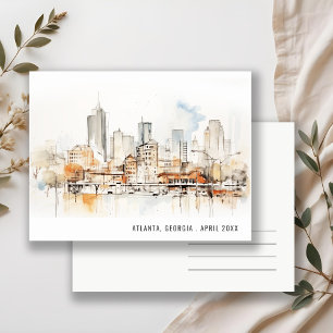 Cartão Postal Casamento Paisagem Aquarela Atlanta Geórgia