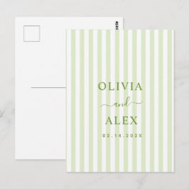 Cartão Postal Casamento Personalizado com Listras Retrô Verde 