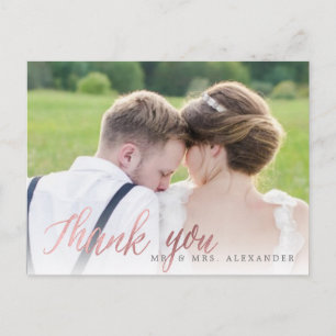 Cartão Postal Casamento PixDezines Obrigado/Faux Script Dourado