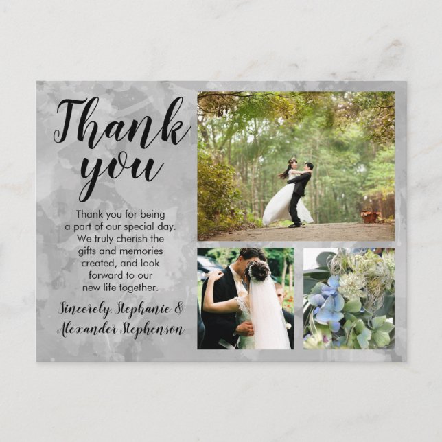 Cartão Postal Casamento Por Aquarela Da cinza Obrigado Foto Pers (Frente)