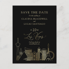 Cartão Postal Casamento Preto e Dourado de Las Vegas