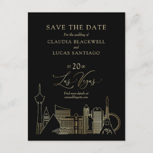Cartão Postal Casamento Preto e Dourado de Las Vegas